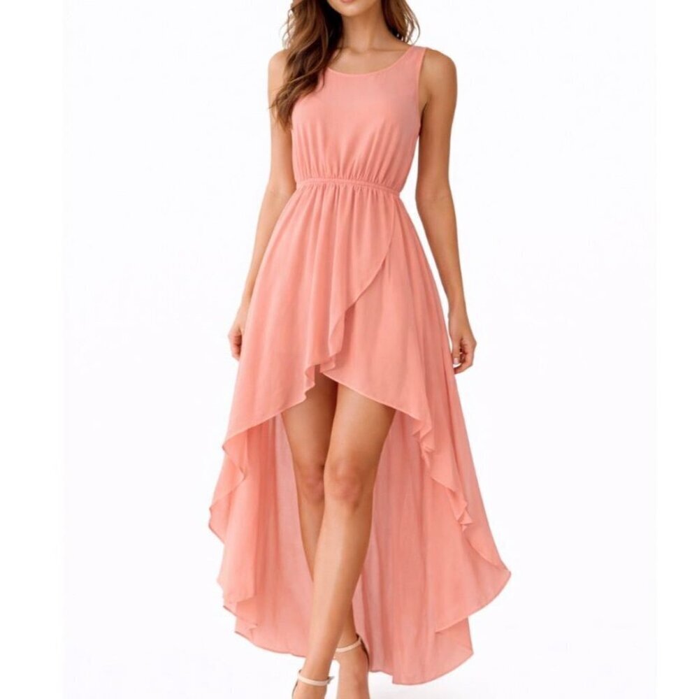 Sans Souci hi low Dress lightweight coral pink elastic waist SZ L flowy lined